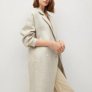 MANGO 100% Linen Beige Oversized Trench Coat, Size XS